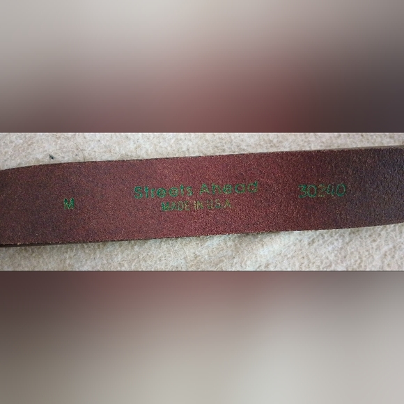 STREETS AHEAD VINTAGE BROWN LEATHER BELT WITH REAL RAW STONES SZ MEDIUM USED. - Picture 3 of 7
